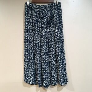 Orvis Floral Maxi Skirt Size S Navy Blue Pocket Boho Coastal Cottage Modest Long